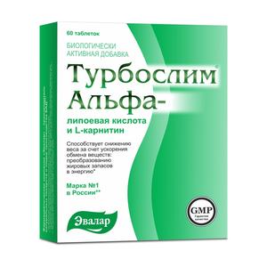 Биологически активная добавка к пище Турбослим Альфа-липоевая кислота и L-карнитин, Эвалар, 60 таблеток