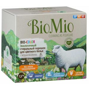 BIOMIO BIO-COLOR концентрированный стиральный порошок без запаха с экстрактом хлопка для цветного белья 1,5кг