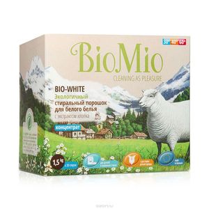 BIOMIO BIO-WHITE концентрированный стиральный порошок без запаха с экстрактом хлопка для белого белья 1,5кг