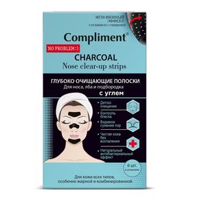 Compliment No Problem Глубоко очищающие полоски для носа лба и подбородка с углем 6 шт