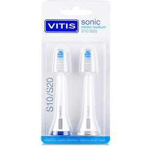 Dentaid Сменные насадки для электрических зубных щеток VITIS Sonic S10/S20, средняя жесткость, 2шт