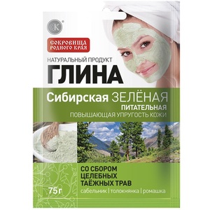 Фитокосметик Глина Сибирская зеленая питательная, со сбором целебных таежных трав 75г