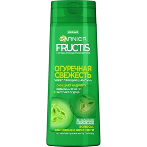 GARNIER Fructis Очищающий Шампунь для волос "Фруктис, Огуречная Свежесть", укрепляющий, для волос, склонных к жирности, с экстрактом огурца и витаминами