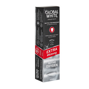 GLOBAL WHITE Отбеливающая зубная паста EXTRA Whitening с Древесным углем