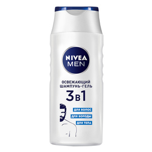 NIVEA Освежающий шампунь-гель мужской для волос, бороды и тела 3в1