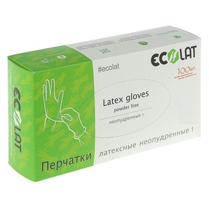 ECOLAT Перчатки латексные неопудренные, белые, размер L / 1 EcoLat 100 шт