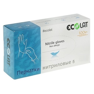 ECOLAT Перчатки нитриловые, голубые, размер L / 5 EcoLat 100 шт