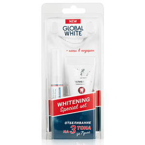 GLOBAL WHITE Набор отбеливающий с капами (карандаш, зубная паста, капы)