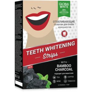 GLOBAL WHITE Полоски для отбеливания зубов 7 дней, древесный уголь/ Teeth Whitening Strips 7 пар (14 шт)