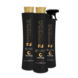 HONMA TOKYO Набор для выпрямления и восстановления волос (шампунь 1000 мл, гель 1000 мл, спрей 500 мл) / Collagen Coffee Premium